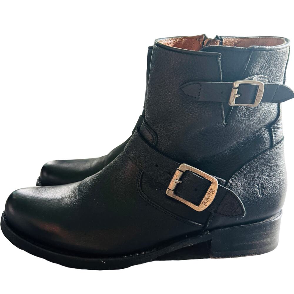 Frye Black Vicky Moto Leather Boots 9.5 Buckle